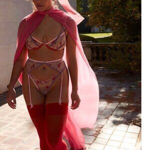 new FOR LOVE AND LEMONS ROSE BLOOM underwire sheer bra s dd